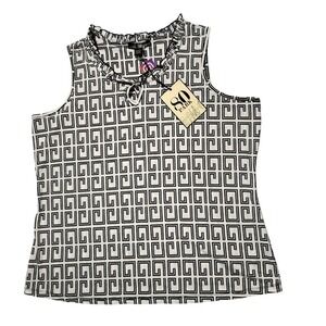 80 Park Sleeveless Top Geometric Print Ruffle Neck Keyhole Blouse 1X‎